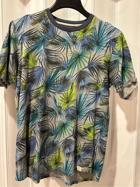 Men's Gray Tropical Print Crewneck T-Shirt Size Medium